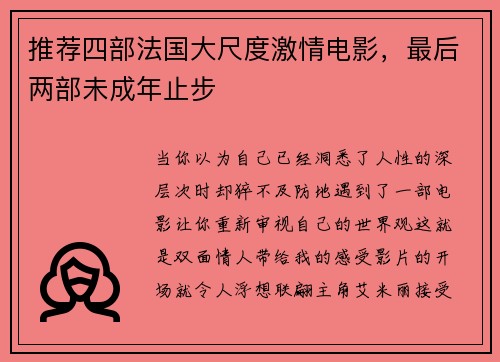 推荐四部法国大尺度激情电影，最后两部未成年止步
